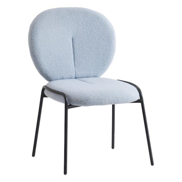 Leisuremod Celestial Mid-Century Modern Boucle Dining Side Chair with Black Powder Coated Iron Frame (Blue)