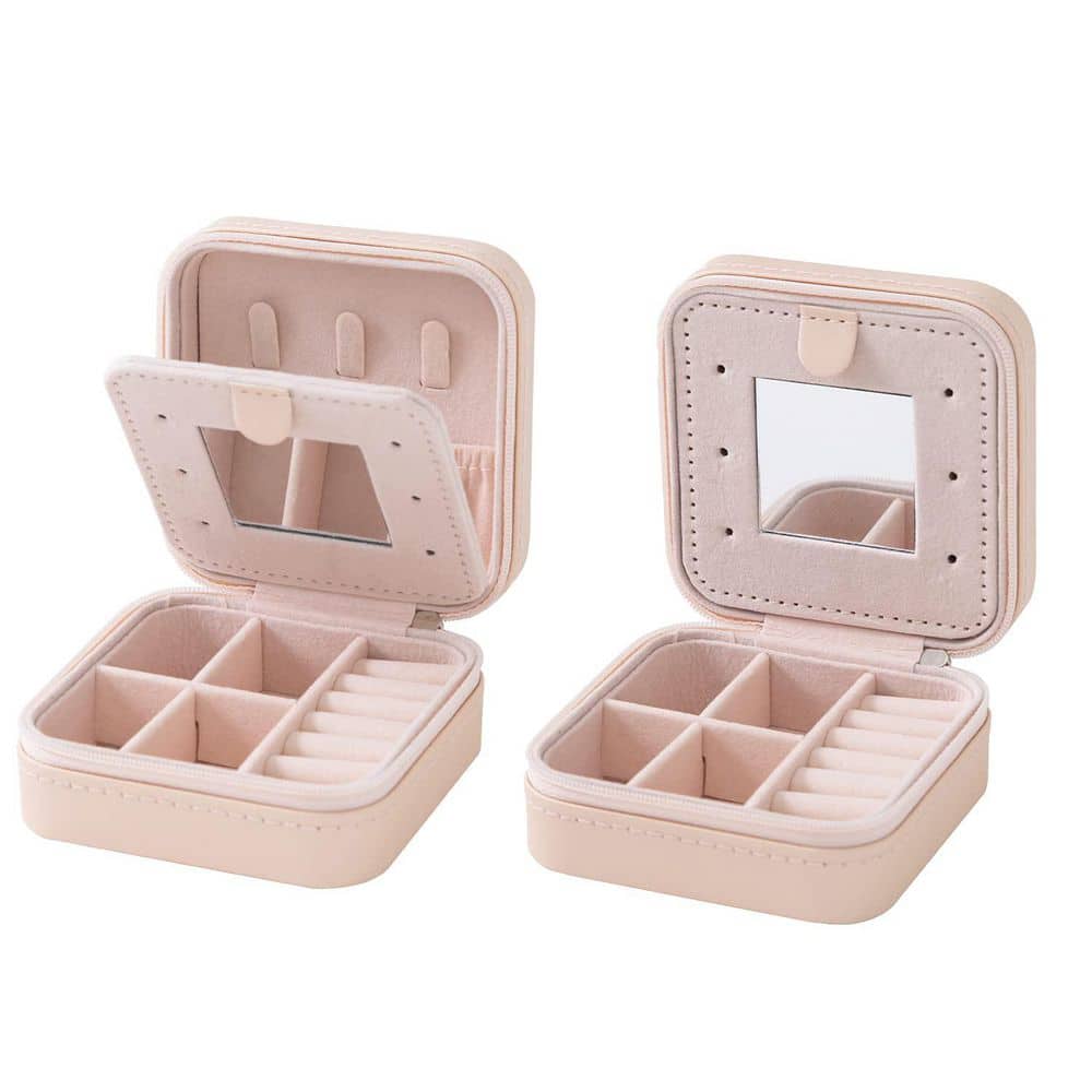 ravel Small Pink Fabric Jewelry Case Organizer Box with Mirror for