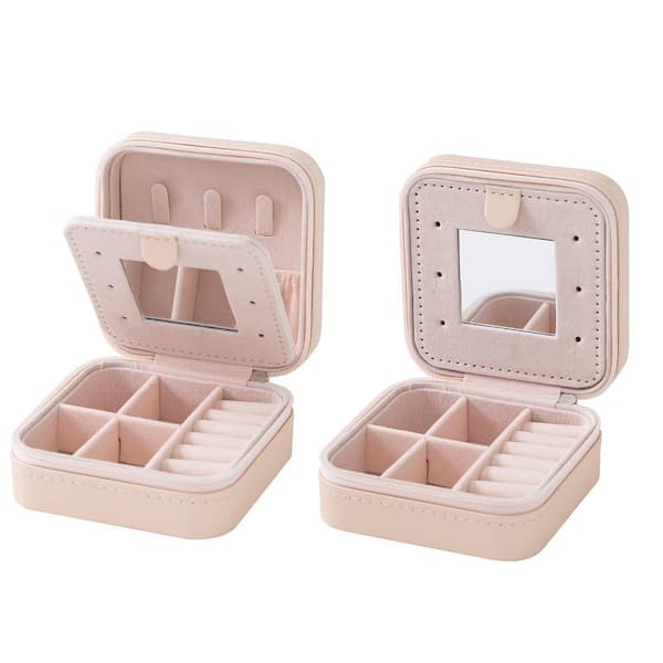 ravel Small Pink Fabric Jewelry Case Organizer Box with Mirror for