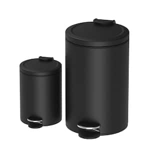 3.2 Gal. and 0.8 Gal. Stylish Black Step-On Wastebaskets with Lids
