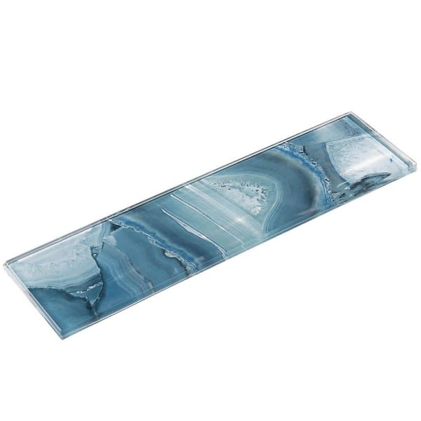 Myst Lake Blue 3-in. x 12-in. Subway Agate Inspired Polished Glass Wall Tile (3.75 sq. ft./box)
