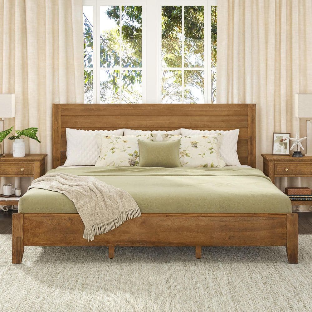OrangeOne Lessio Light Brown Mid-Century 13.7 in. Solid Wood Frame
