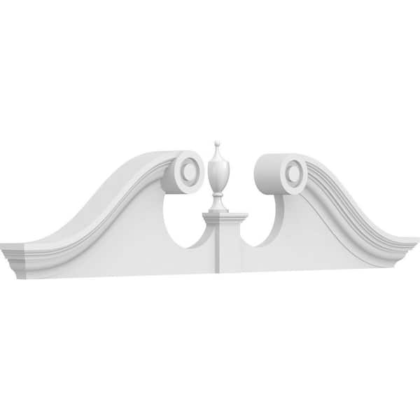 Ekena Millwork 44 in. W x 11 in. H x 2-3/4 in. P Rams Head Signature Urethane Pediment (Urn Ships Unattached in Box), Primed Tan