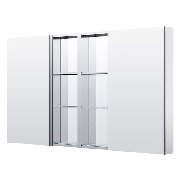 64 in. W x 36 in. H Rectangular Chrome Aluminum Medicine Cabinet with Mirror