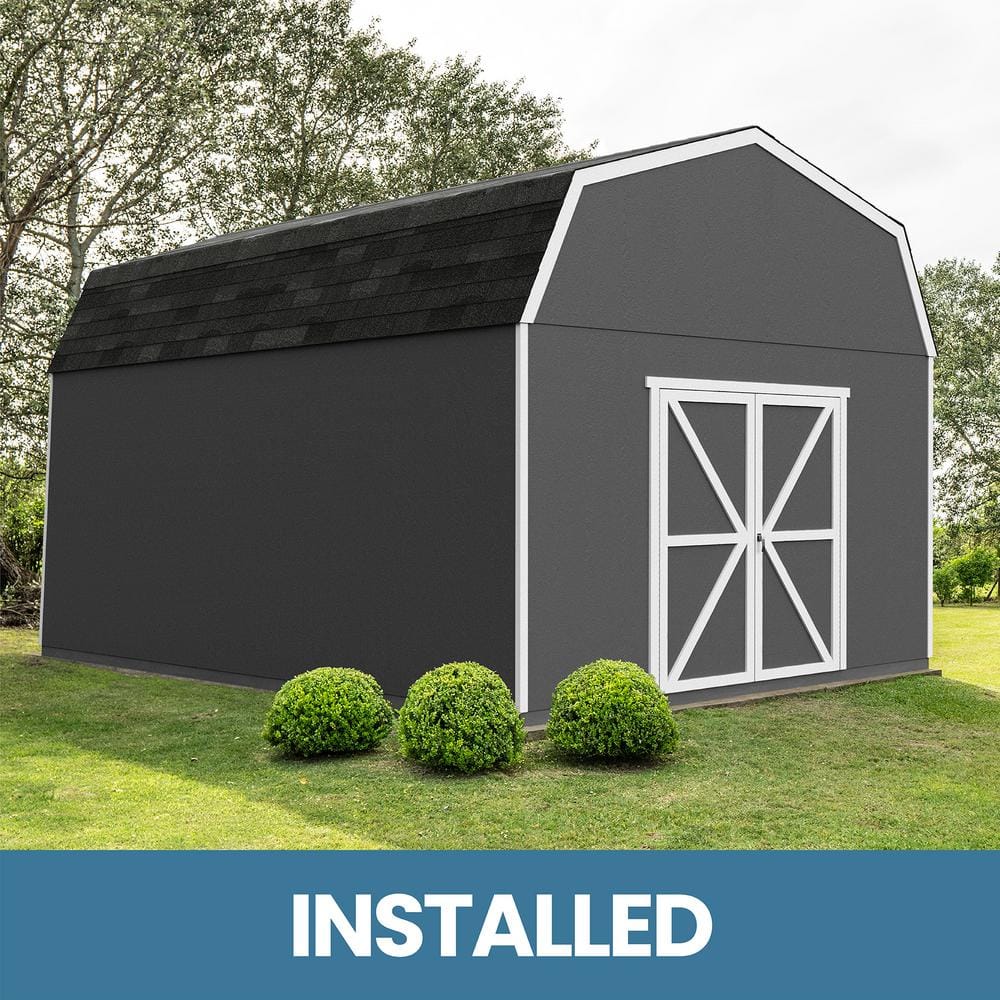 Handy Home Products Professionally Installed Hudson 12 ft. x 24 ft. Multi-Purpose Barn Style Wood Storage Shed-Brown Shingle (288 sq. ft.), Beige -  62436-0
