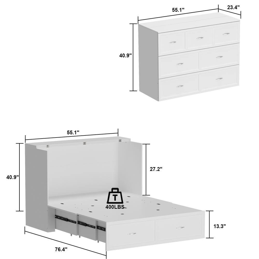 White Wooden 55.1 in. W Chest of Drawers, Can Convertible to Full Size Bed with USB Charging Station and Wheels - thumbnail 3