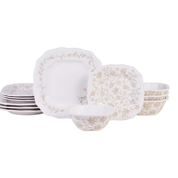 222 Fifth Batik Toile Taupe Porcelain 12-Pieces Dinnerware Set