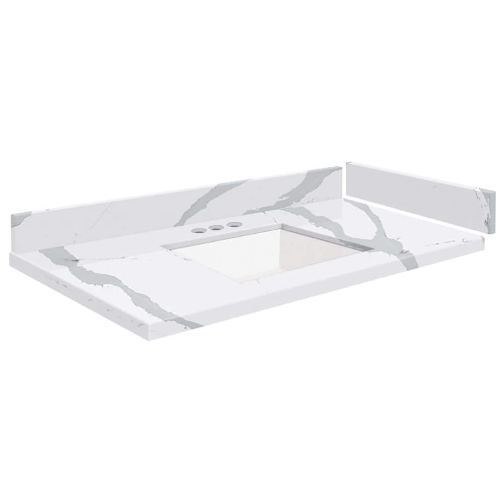 Silestone 33.5 in. W x 22.25 in. D Quartz White Rectangular Single Sink Vanity Top in Bianco Calacatta price history on PriceWatchPro