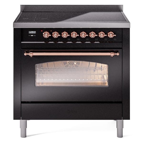 ILVE Nostalgie II 36 in. 6 Zone Freestanding Induction Range in Glossy Black with Copper