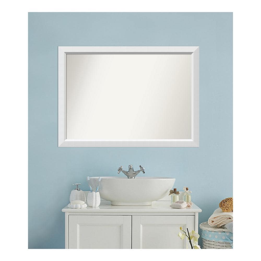 Blanco White 42.25 in. x 30.25 in. Custom Non-Beveled Wood Framed Bathroom 