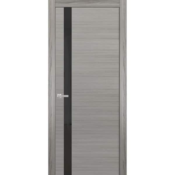 Sartodoors 24 in. x 80 in. 1 Panel Gray Ash Finished Solid Wood Sliding Door with Hardware