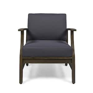 Dark Gray Acacia Wood Outdoor Lounge Chair with Dark Gray Cushion