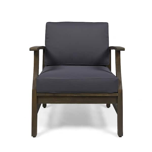 Zeus & Ruta Dark Gray Acacia Wood Outdoor Lounge Chair with Dark Gray Cushion
