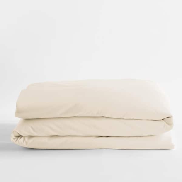The Company Store Legends Luxury Solid Cream Cotton Sateen Oversized Queen Duvet Cover