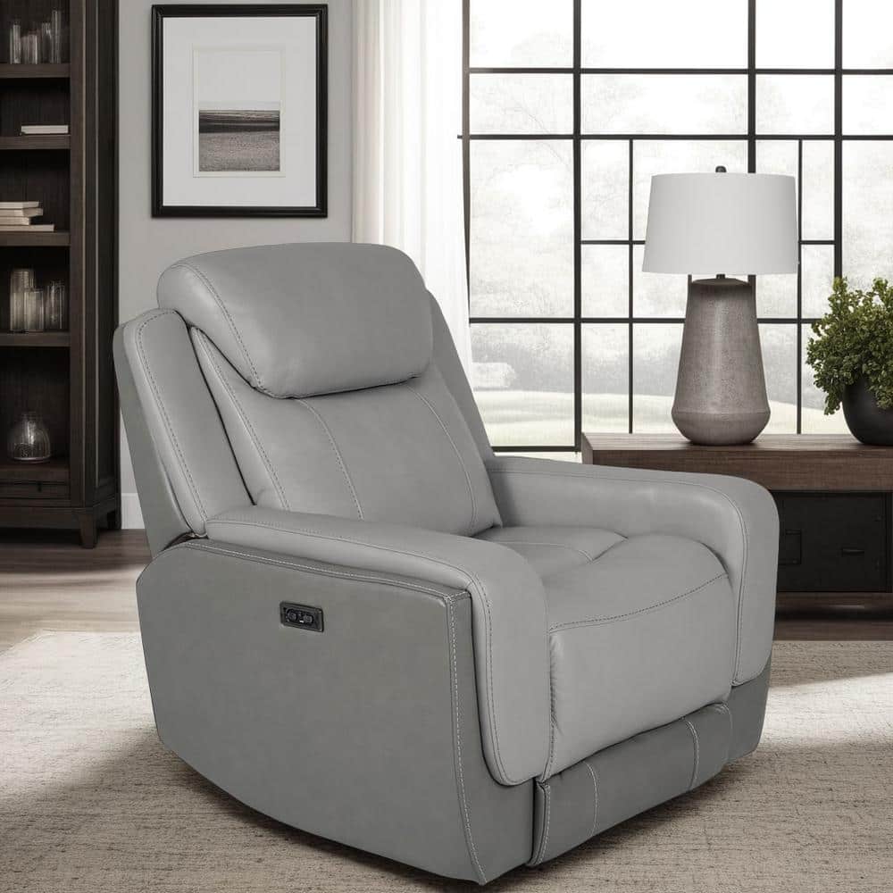 Rosalyn Gray Leather Zero Gravity Recliner with Metal Frame