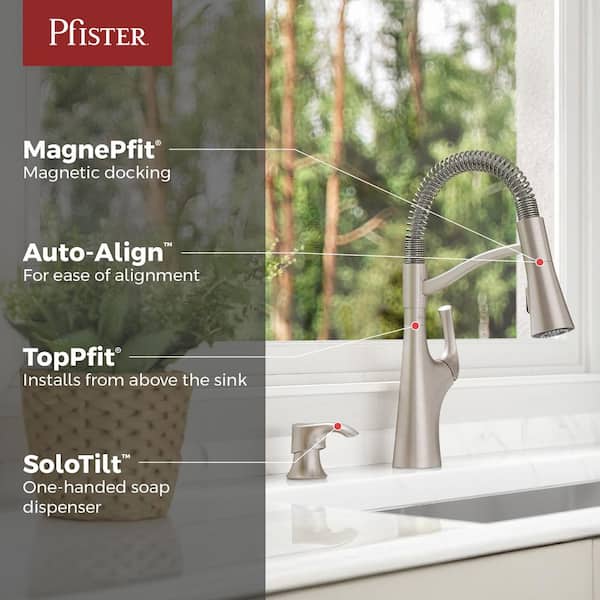 Ladera Culinary 1-Handle Pull Down Sprayer Kitchen Faucet with Deck Plate and Soap Disp. in Spot Defense Stainless Steel