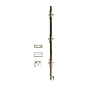 18 in. Heavy-Duty Solid Brass Bright Nickel Surface Bolt with Round Knob