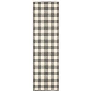 Collins Gray 2 ft. x 7 ft. Plaid Indoor/Outdoor Patio Runner Rug