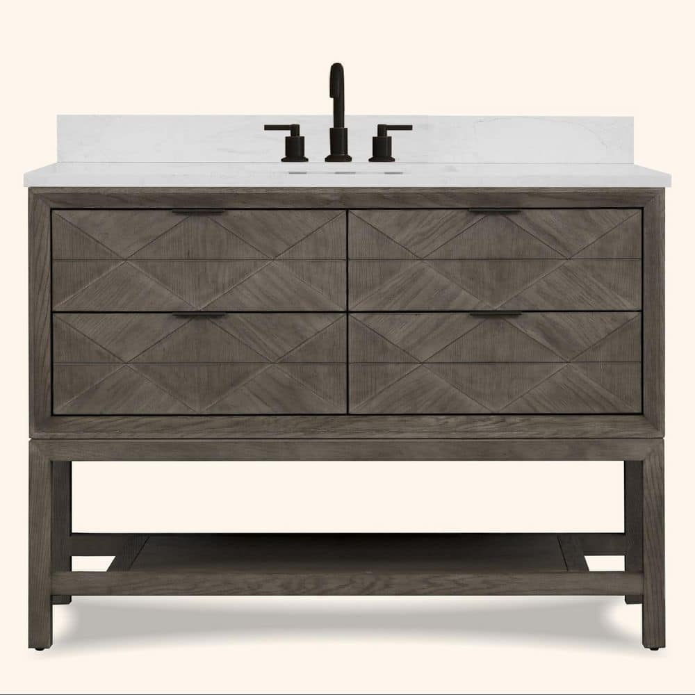 Solid Wood Contemporary 48 in. Freestanding Grey Oak Bath Vanity with White Artificial Stone Top Unassembled price history on PriceWatchPro