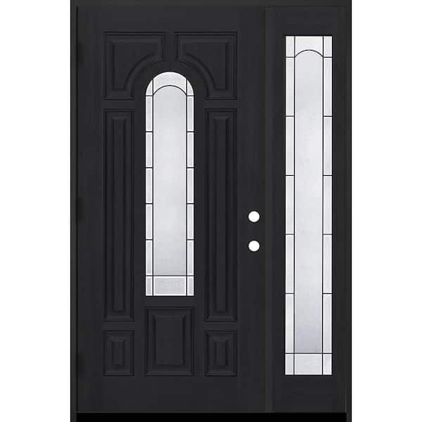 Regency 53 in. x 80 in. CenterLite Empire Glass RHOS Onyx Mahogany Fiberglass Prehung Front Door w/14in-Full SL 6-9/16
