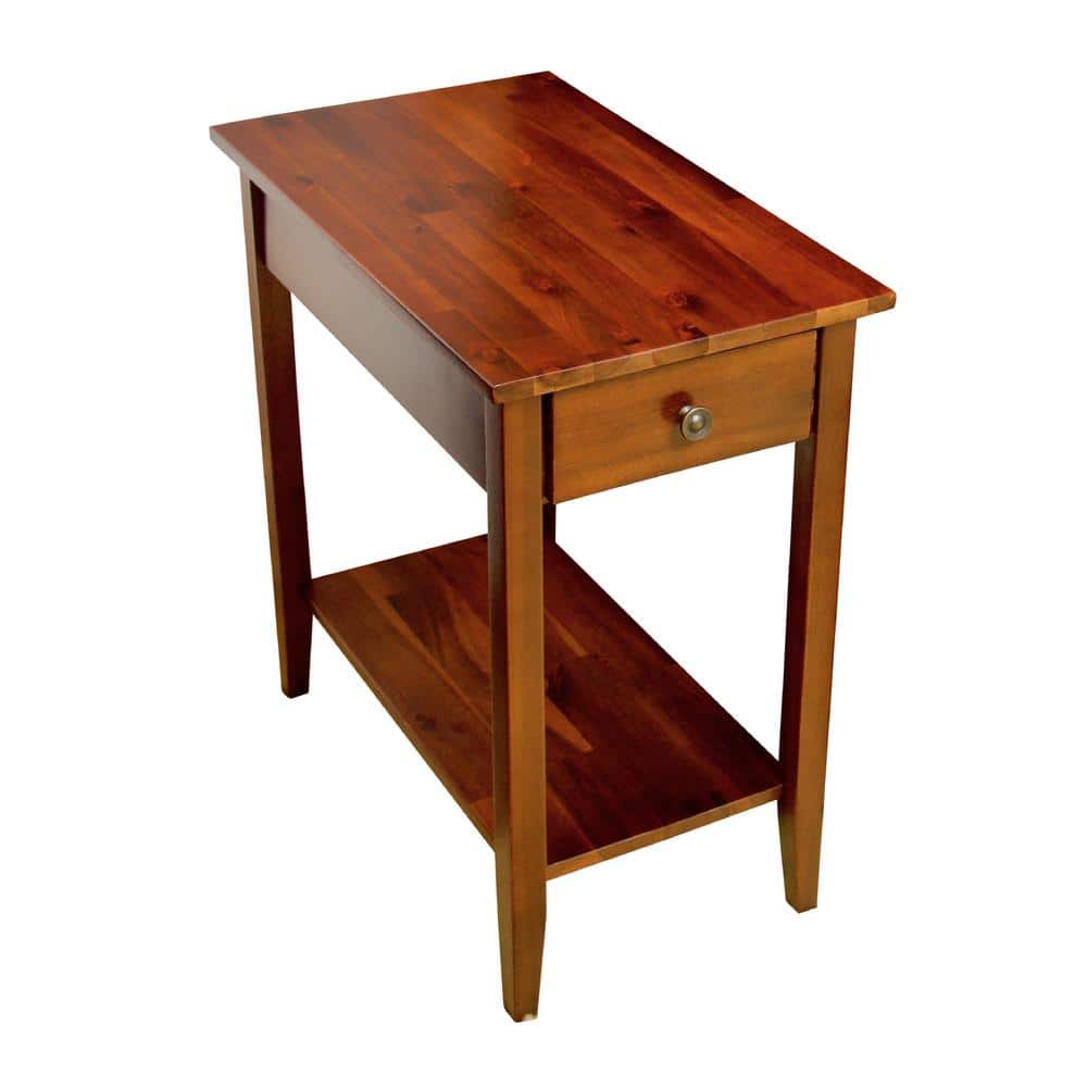 Mahogany Acacia Wood End Table with Drawer and Shelf