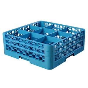 19.75x19.75 in. 9-Compartment 2 Extender Glass Rack (for Glass 5.56 in. Diameter, 6.34 in. H) in Blue (Case of 3)