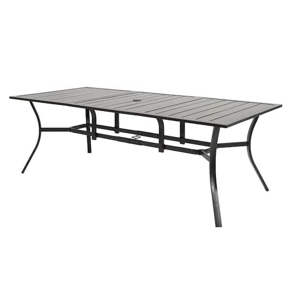 82.6 in. Brown Rectangular Metal Outdoor Dining Table with Umbrella Hole