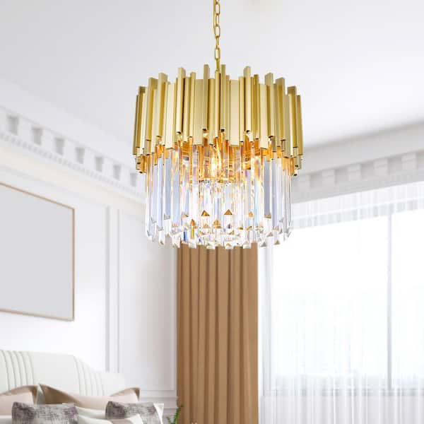 Deco 4 Light Down Chandelier With Medallion Gold Finish