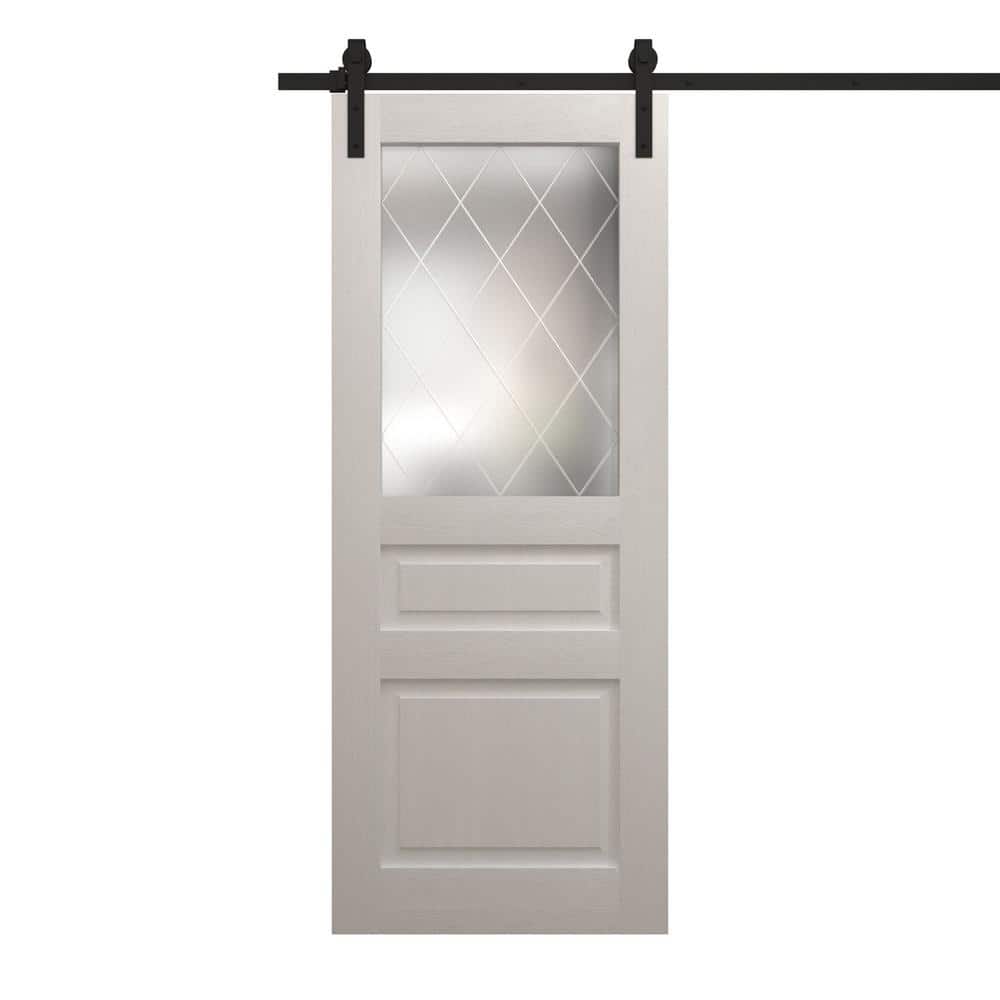 Assembly Required 36 in. x 96 in. Frosted Glass Painted White Oak Solid Wood Single Barn Door Slab With Hardware price history on PriceWatchPro