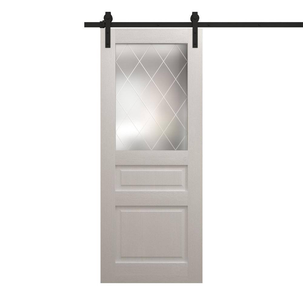Assembly Required 42 in. x 96 in. Frosted Glass Painted White Oak Solid Wood Single Barn Door Slab With Hardware price history on PriceWatchPro