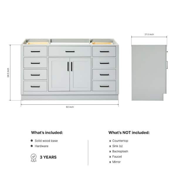 Hepburn 60 in. W x 21.5 in. D x 34.5 in. H Bath Vanity Cabinet without Top in Gray