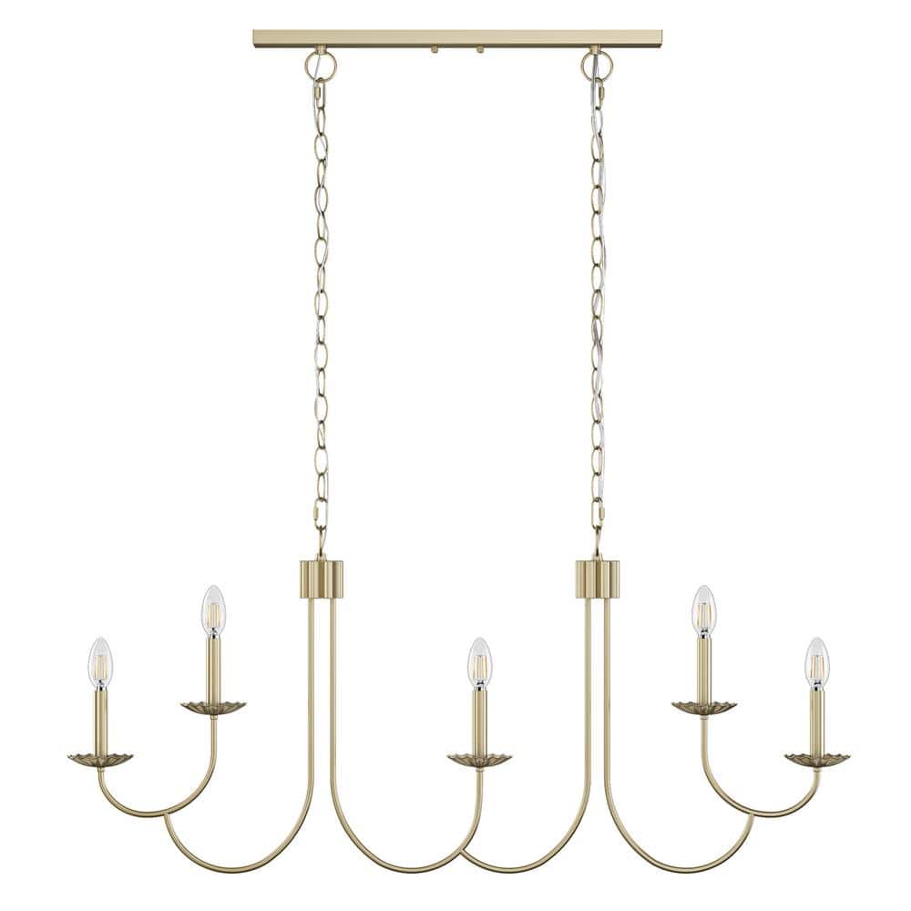 Farmhouse Gold 45.86 in. 5-Light Candle Style Chandelier Kitchen Island Han
