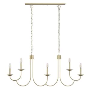 Farmhouse Gold 45.86 in. 5-Light Candle Style Chandelier Kitchen Island Hanging Lighting