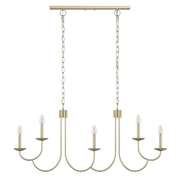Farmhouse Gold 45.86 in. 5-Light Candle Style Chandelier Kitchen Island Hanging Lighting