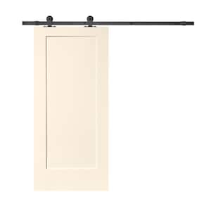 30 in. x 80 in. Beige Stained Composite MDF 1 Panel Interior Sliding Barn Door with Hardware Kit