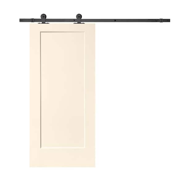 CALHOME 30 in. x 80 in. Beige Stained Composite MDF 1 Panel Interior Sliding Barn Door with Hardware Kit