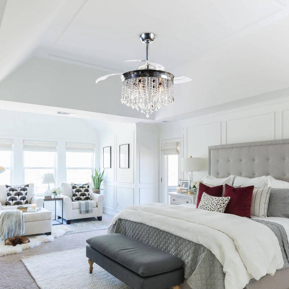 Mateo 42" Chrome Retractable Ceiling Fan Chandelier with Remote