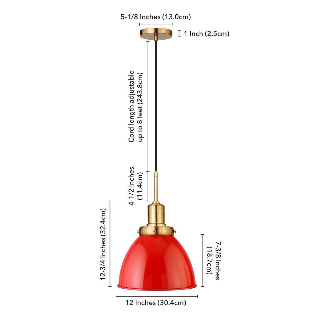Poppy Red 12" Polished Nickel Industrial Pendant Light