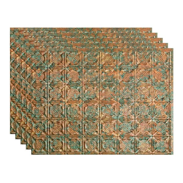 Fasade Traditional #6 18.25 in. x 24.25 in. Vinyl Backsplash Panel in Copper Fantasy (5-Pack)