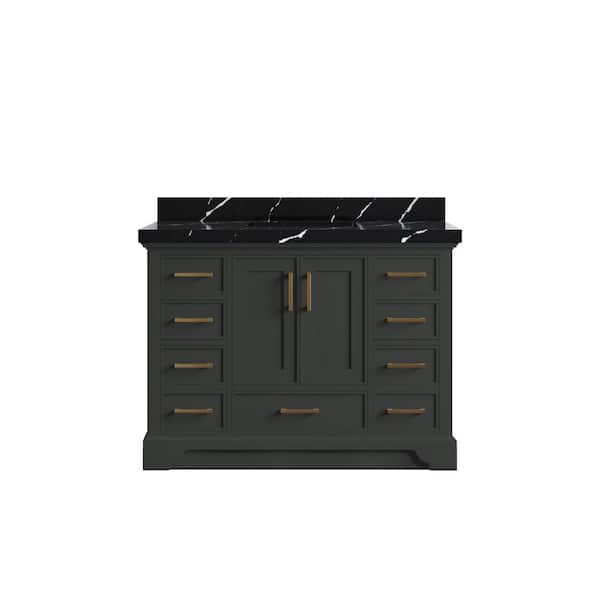Willow Collections Charlotte 48 in. Single Sink Freestanding Black Top Bath Vanity with Calacatta Black Qt. Top Unassembled