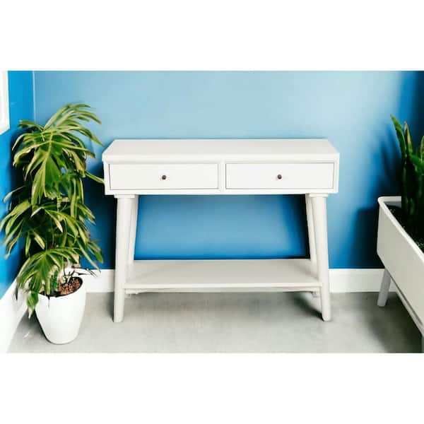 HomeRoots 47 in. White Rectangle Wood Console Table with Drawers