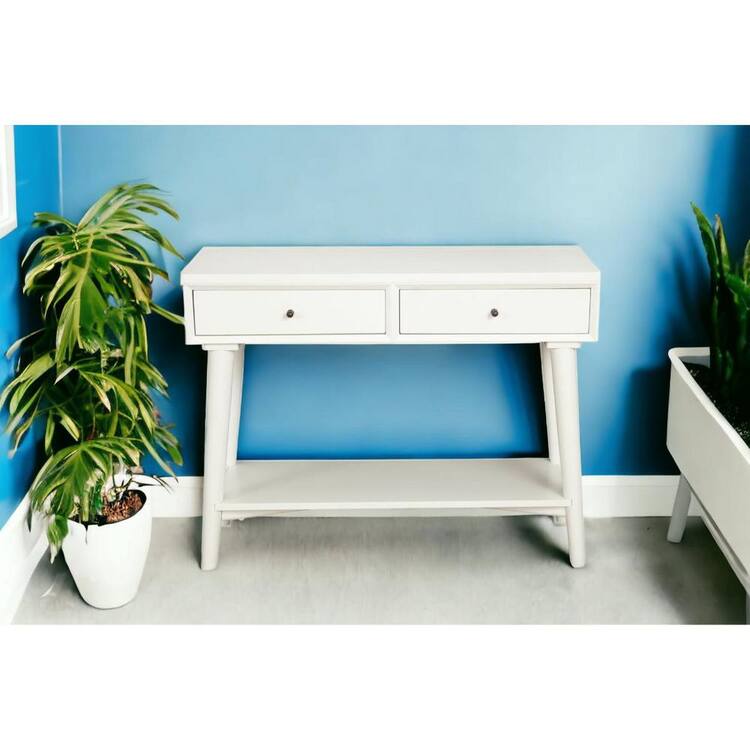 HomeRoots 47 in. White Rectangle Wood Console Table with Drawers