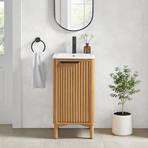 Mumbai 18.1 in.W x 18.1 in.D x 34 in.H Single Sink Bath Vanity in Weathering Light Brown with White Ceramic Basin Top