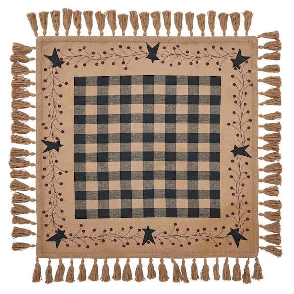 VHC BRANDS Pip Vinestar 20 in. W x 20 in. L Browns/Tan Checkered Floral Cotton Tablecloth Topper