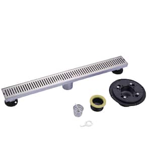 Side Outlet 30 Inch Linear Shower Drain with ABS Drain Base Flange and Hair  Trap, Complete Shower Drain Installation Kit, SereneDrains 