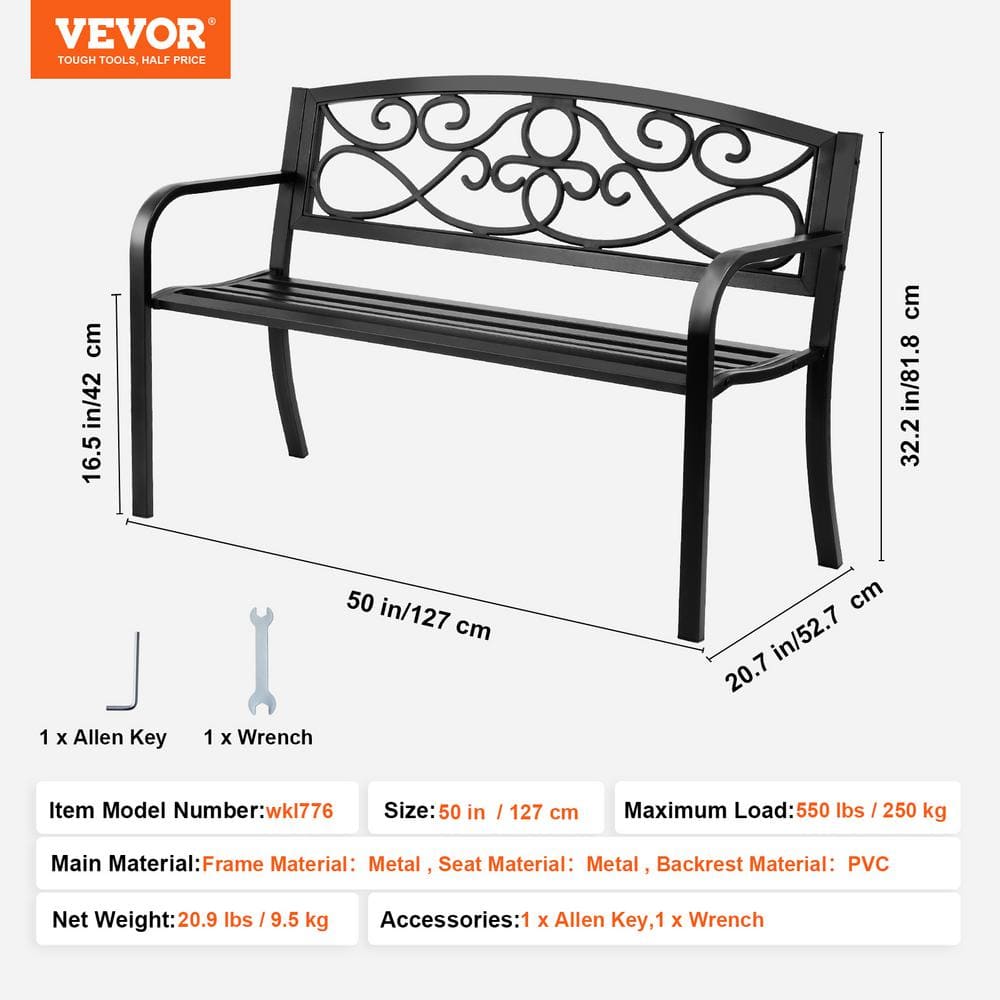 VEVOR 50" Gray Metal Outdoor Garden Bench