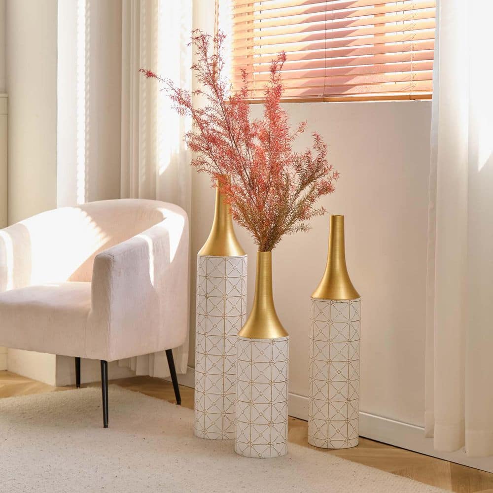 Floor Metal Vases Tall Decorative White Metal Floor Vases (Set of 3) Large 