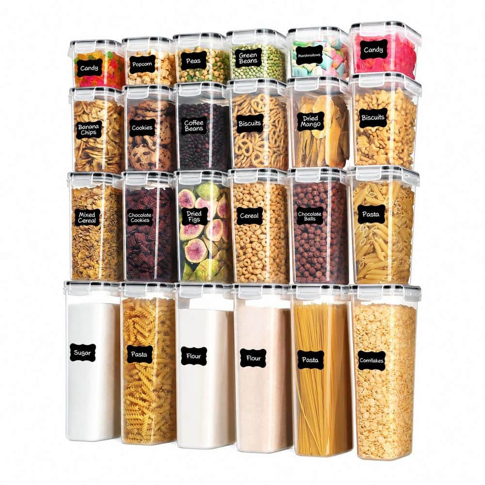 Airtight Food Storage Containers Set, 24-Piece Plastic Kitchen and Pantry Canisters with Lids and Labels, Black price history on PriceWatchPro