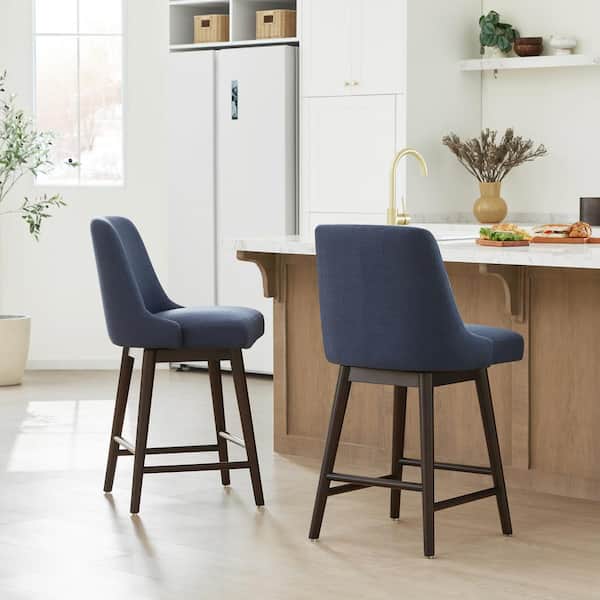 26 in. Maisie Insignia Blue High Back Wood Swivel Counter Stool with Fabric Seat
