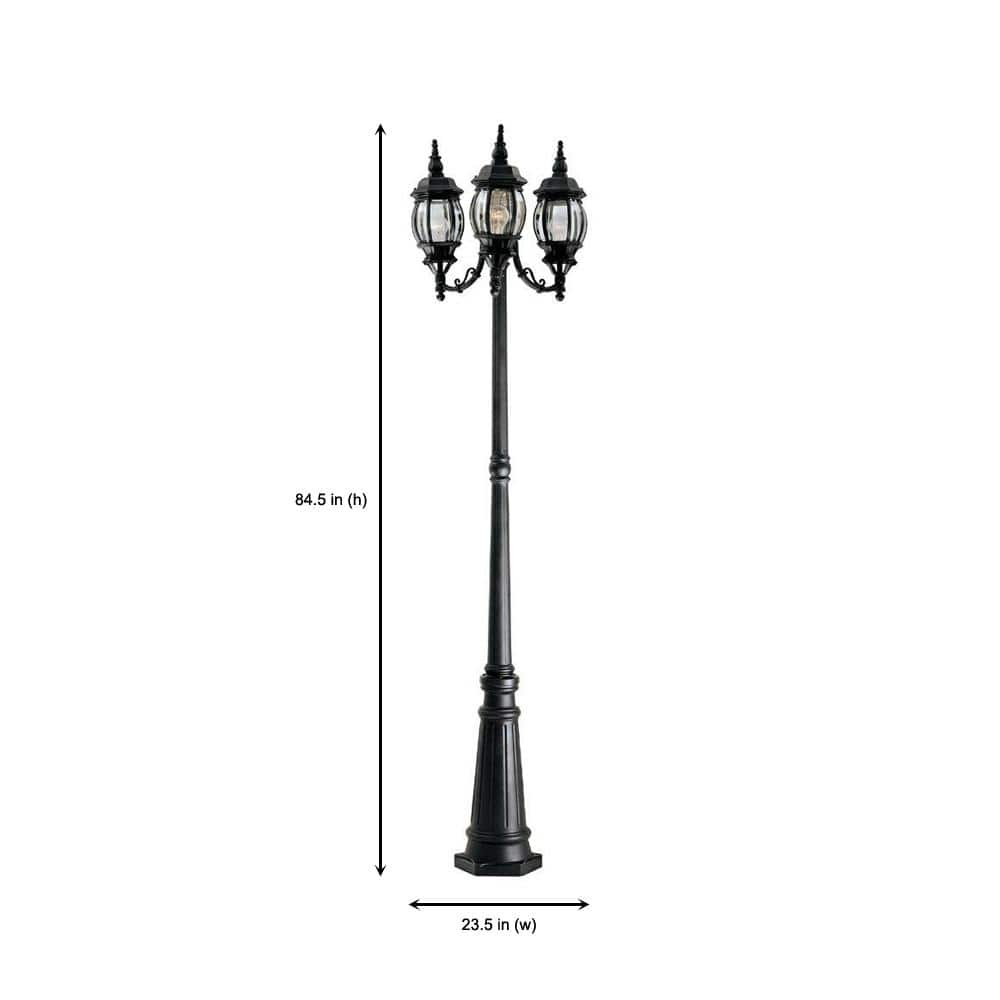 Black Steel Outdoor Post Light with Clear Glass Shades
